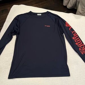 Columbia PFG long sleeve XL navy blue orange letters